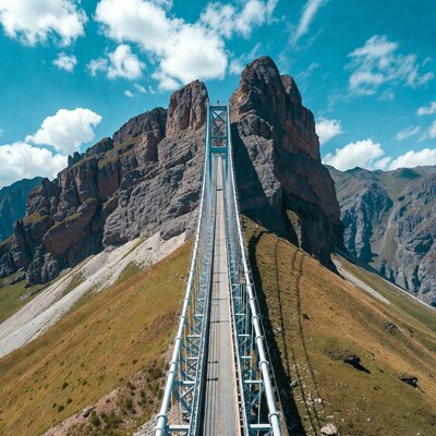 Suspension Bridge Between Mountain Peaks