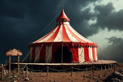 Red White Circus Tent Stormy Sky