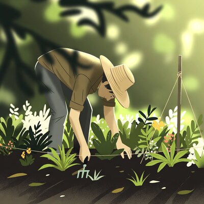 Man gardening with plants illustration