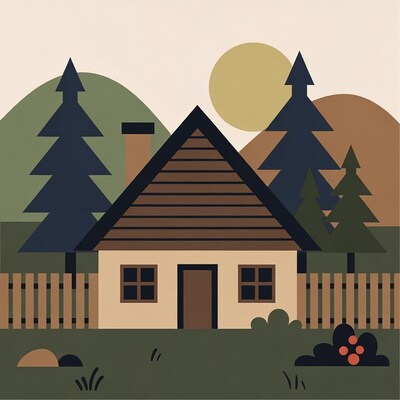Mountain Cabin with Pine Trees