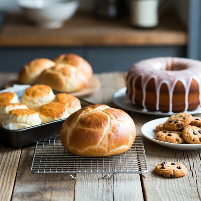 Assortment of fresh baked bread cake cookies