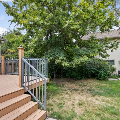 Wooden Deck Stairs with Gray Railings
