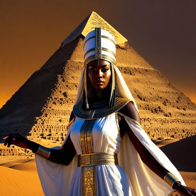 African Queen in front of Pyramid