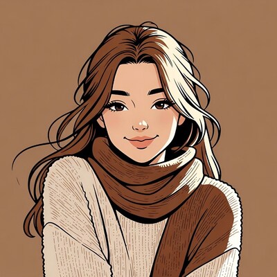 Woman in white sweater and brown scarf