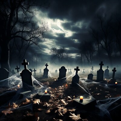 Spooky Cemetery at Night with Moon