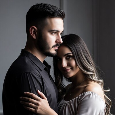 Man and woman embracing closely