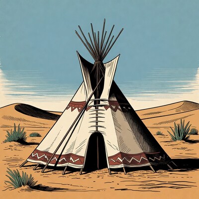 Teepee in desert landscape illustration
