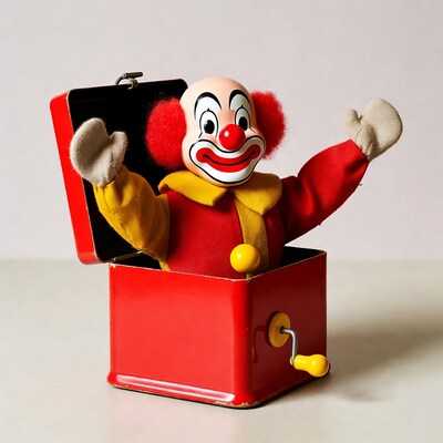 Jack-in-the-box clown popping out
