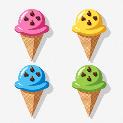 Four Colorful Ice Cream Cones Illustration