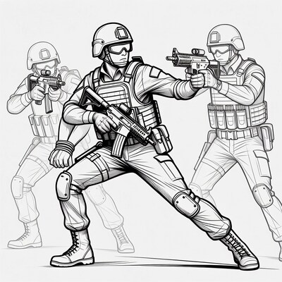 SWAT soldiers aiming guns illustration
