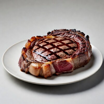 Grilled ribeye steak on plate