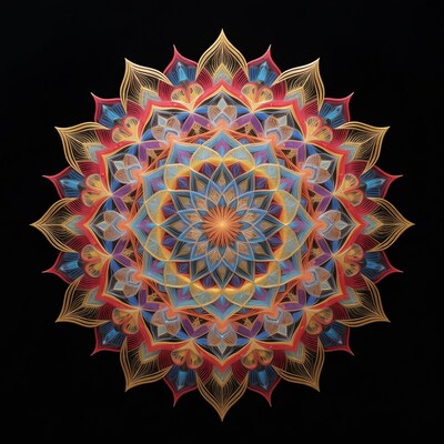 Colorful Mandala on Black Background