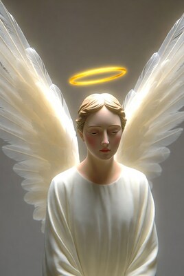 Blonde Angel with Halo and Wings