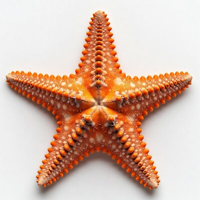 Orange starfish on white background