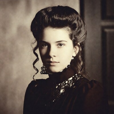 Victorian woman in lace collar dress