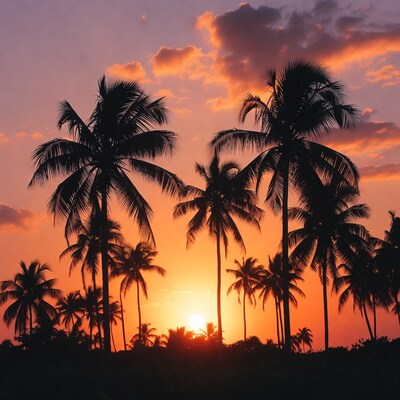 Palm Trees Silhouette at Sunset