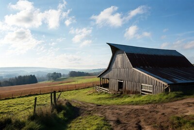 Rustic barn in autumn countryside