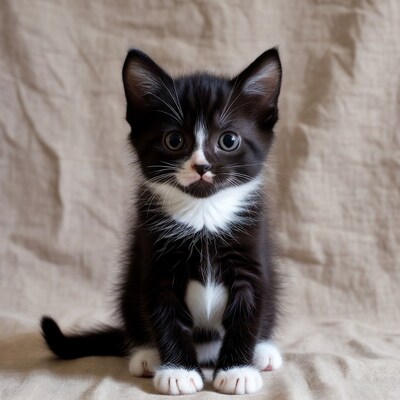 Black and white kitten sitting