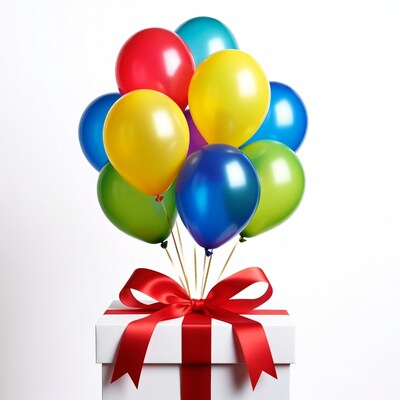 Colorful balloons on gift box