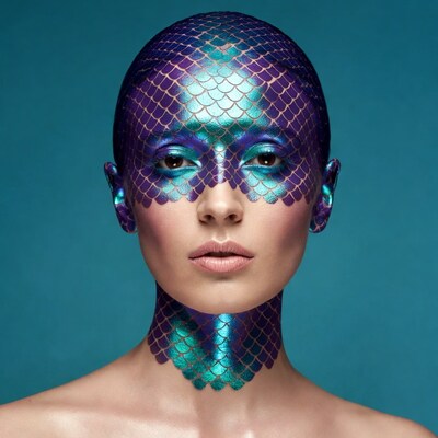 Woman with iridescent mermaid scale makeup