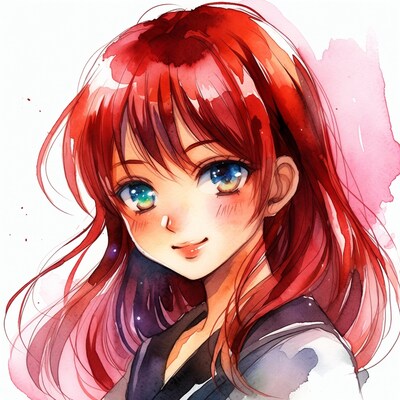 Anime girl with red hair smiling