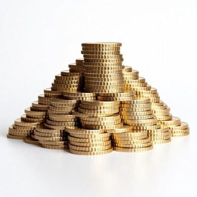 Stack of golden coins pyramid
