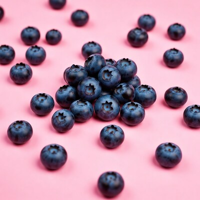 Blueberries on pink background