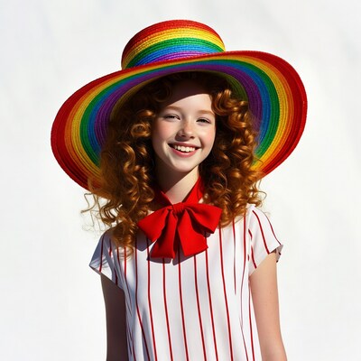 Girl with rainbow hat smiling