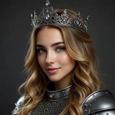 Blonde woman in crown and armor