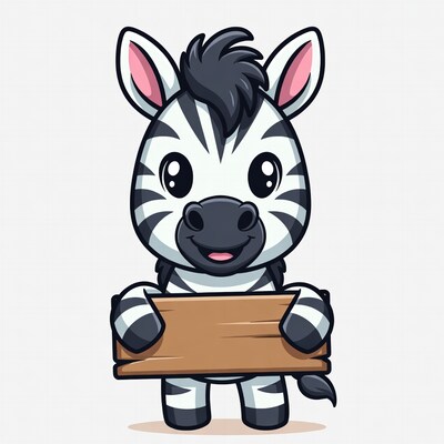 Cartoon zebra holding blank sign