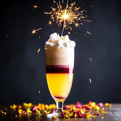 Layered Cocktail with Sparkler and Whipped Cream