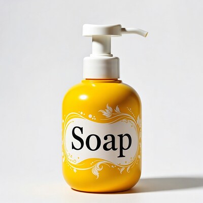 Yellow soap pump bottle