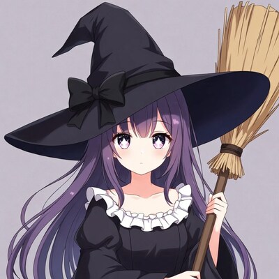 Anime girl witch holding broom