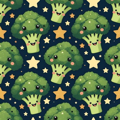 Cute Broccoli Pattern with Stars
