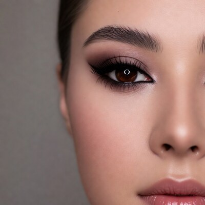 Asian woman closeup eye makeup