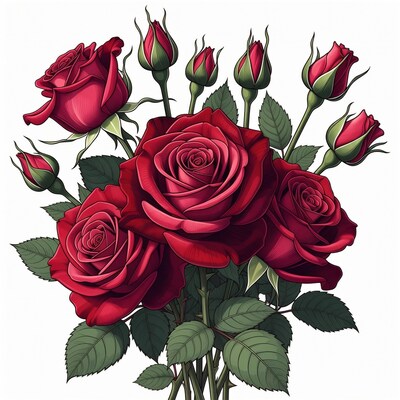 Bouquet of Red Roses Illustration