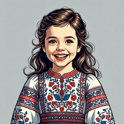 Girl in Ukrainian embroidered dress