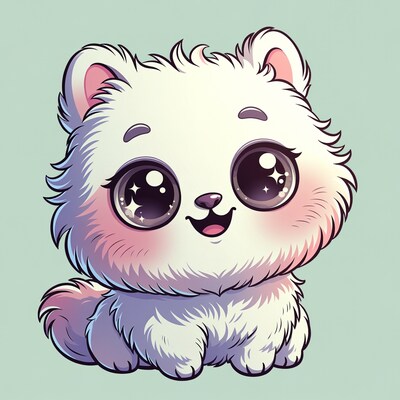 Cute fluffy white kitten illustration