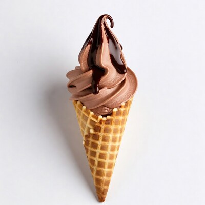Chocolate soft serve ice cream cone