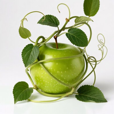 Green apple wrapped in vines