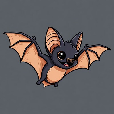 Cute cartoon bat flying