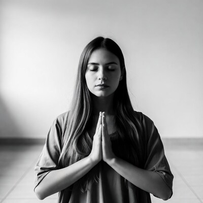 Woman praying with hands in namaste