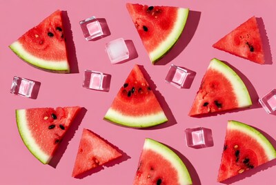 Watermelon slices with ice cubes