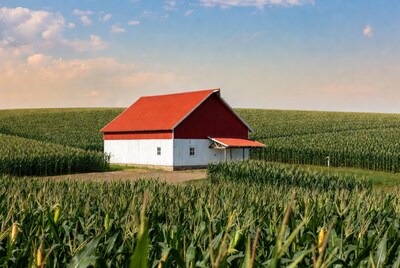Red Roof Barn in Corn Field