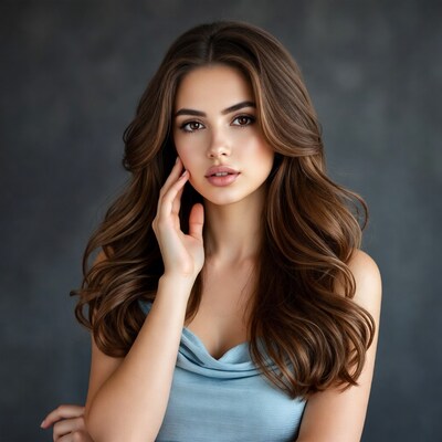 Beautiful woman touching her face