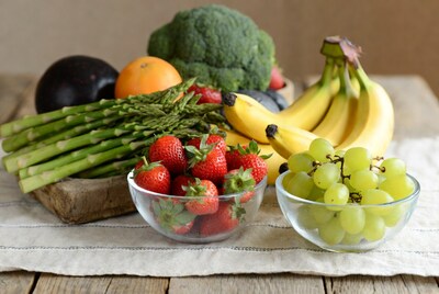 Fresh strawberries bananas broccoli asparagus grapes