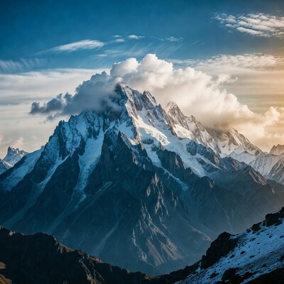 Majestic Snowy Mountain Peak with Clouds