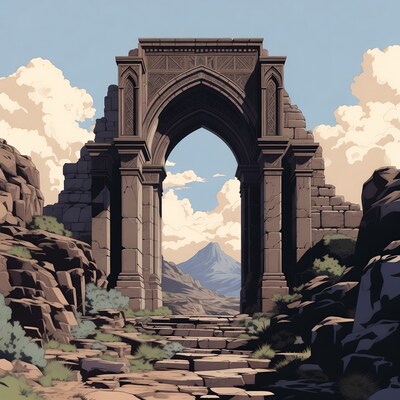 Ancient Stone Archway Over Mountain Path
