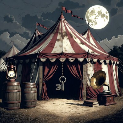 Spooky circus tent under full moon