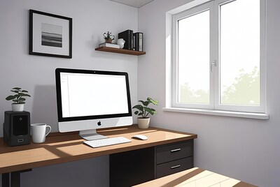 iMac on modern wooden desk